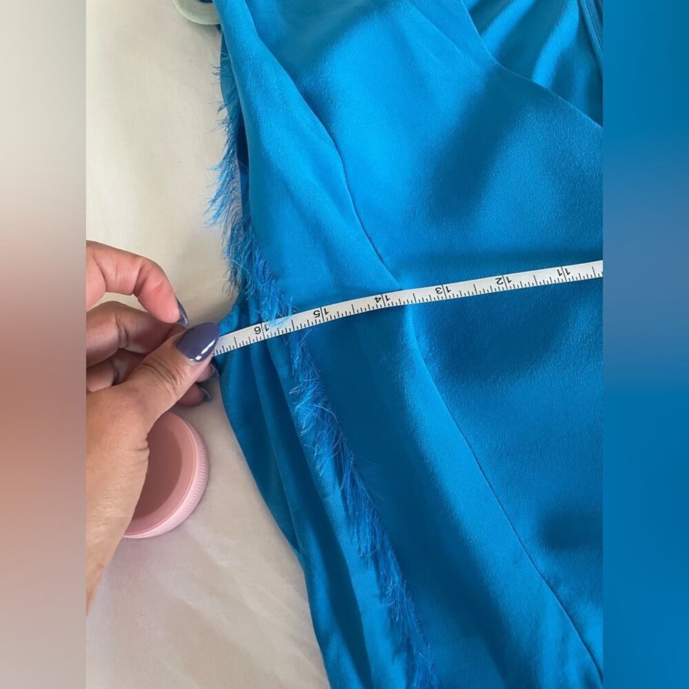 ✨Sandro Rodia✨ 100% Silk Blue Turquoise Frayed Handkerchief Hem Dress - Picture 7 of 9